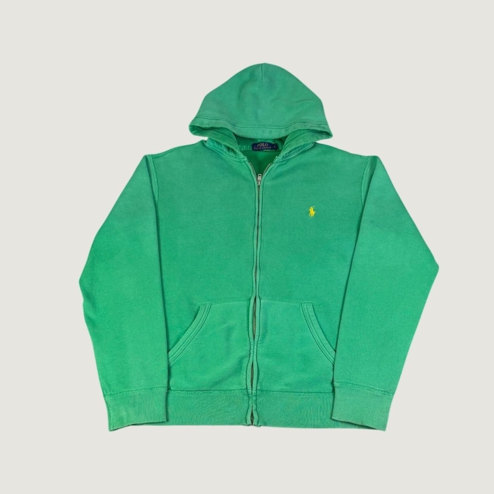 Polo Ralph Lauren Mens Full Zip Hoodie Green Yellow Pony Logo Size Large